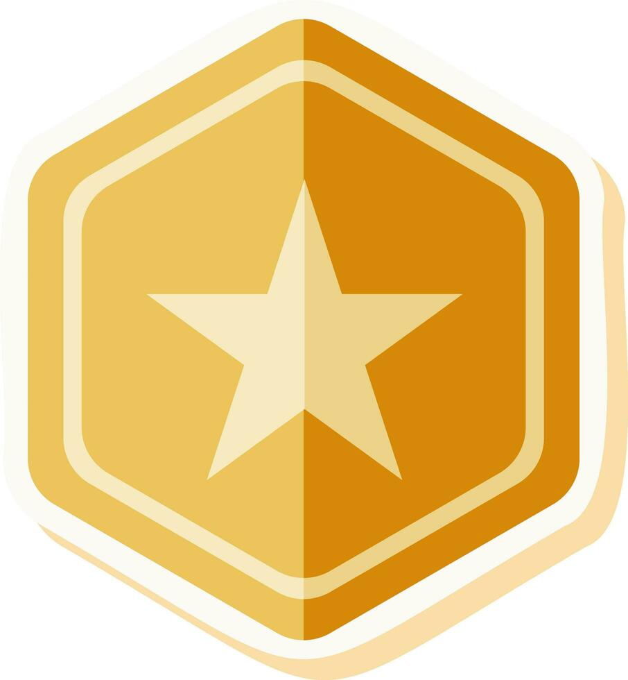 Golden Star Inside Hexagon Badge Icon In Sticker Style. vector