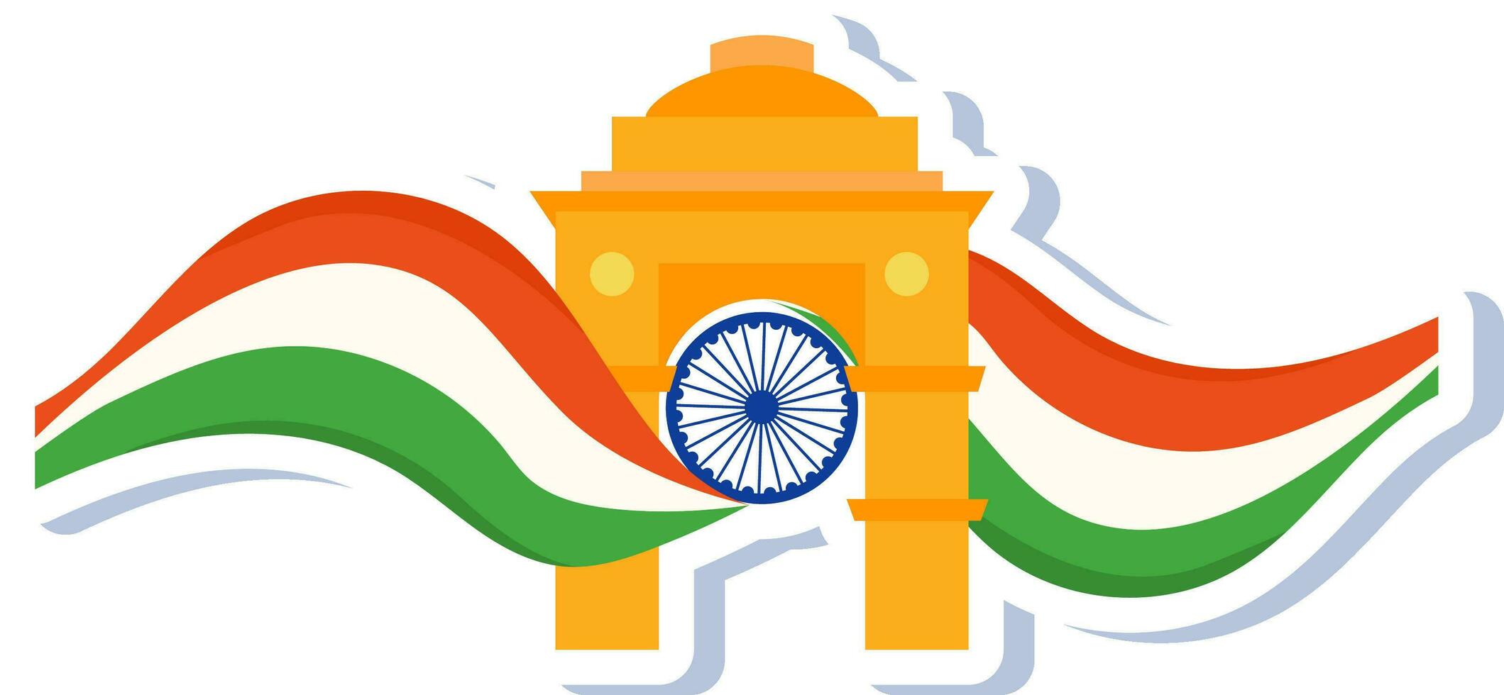 India Gate And Wavy Flag For India National Festival Celebration Concept. vector