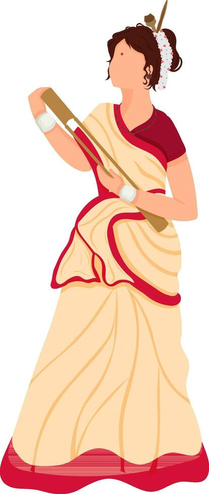 Toka Playing Assamese Faceless Woman Over White Background. vector