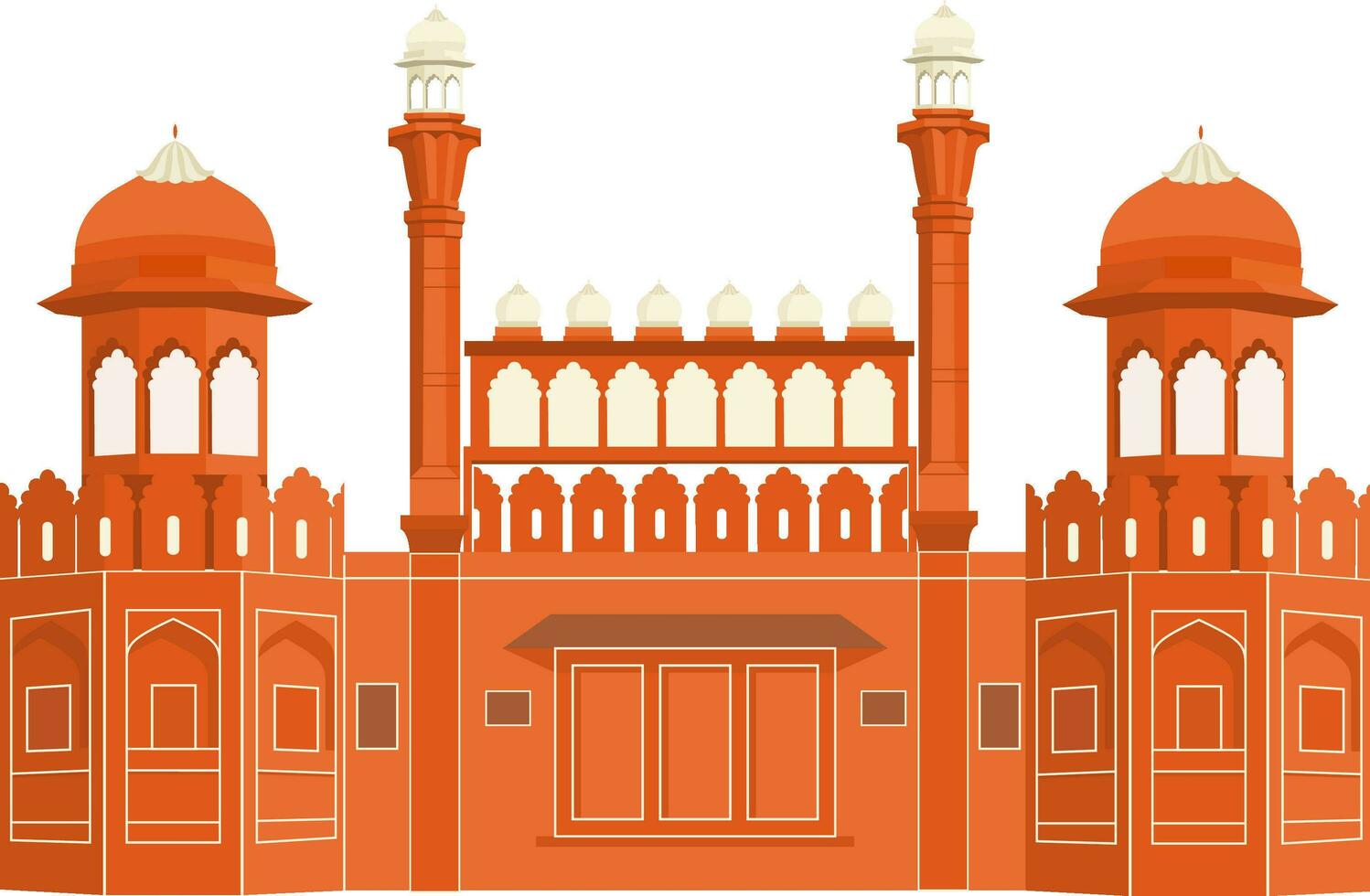 Vector Illustration Of Red Fort In New Delhi India.