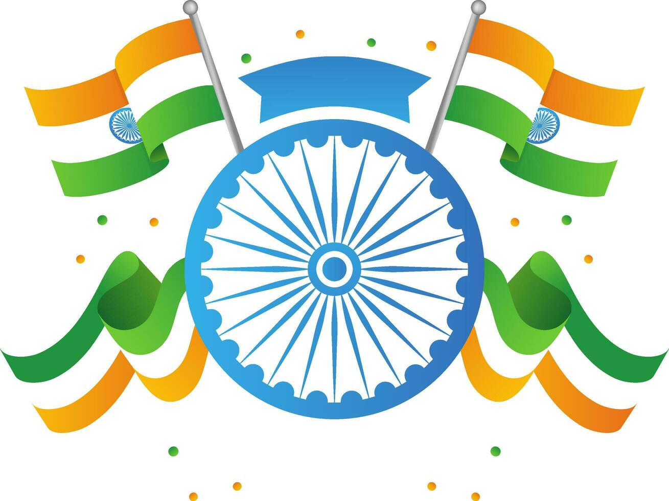 Illustration Of Ashoka Wheel With Wavy Flags Decorated Background. vector