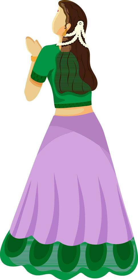 Side View Of Beautiful Young Girl Doing Namaste Over White Background. vector