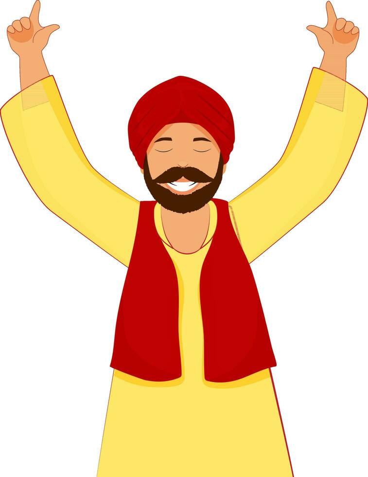 Bhangra Dancing Cartoon Punjabi Man Against Over White Background. vector