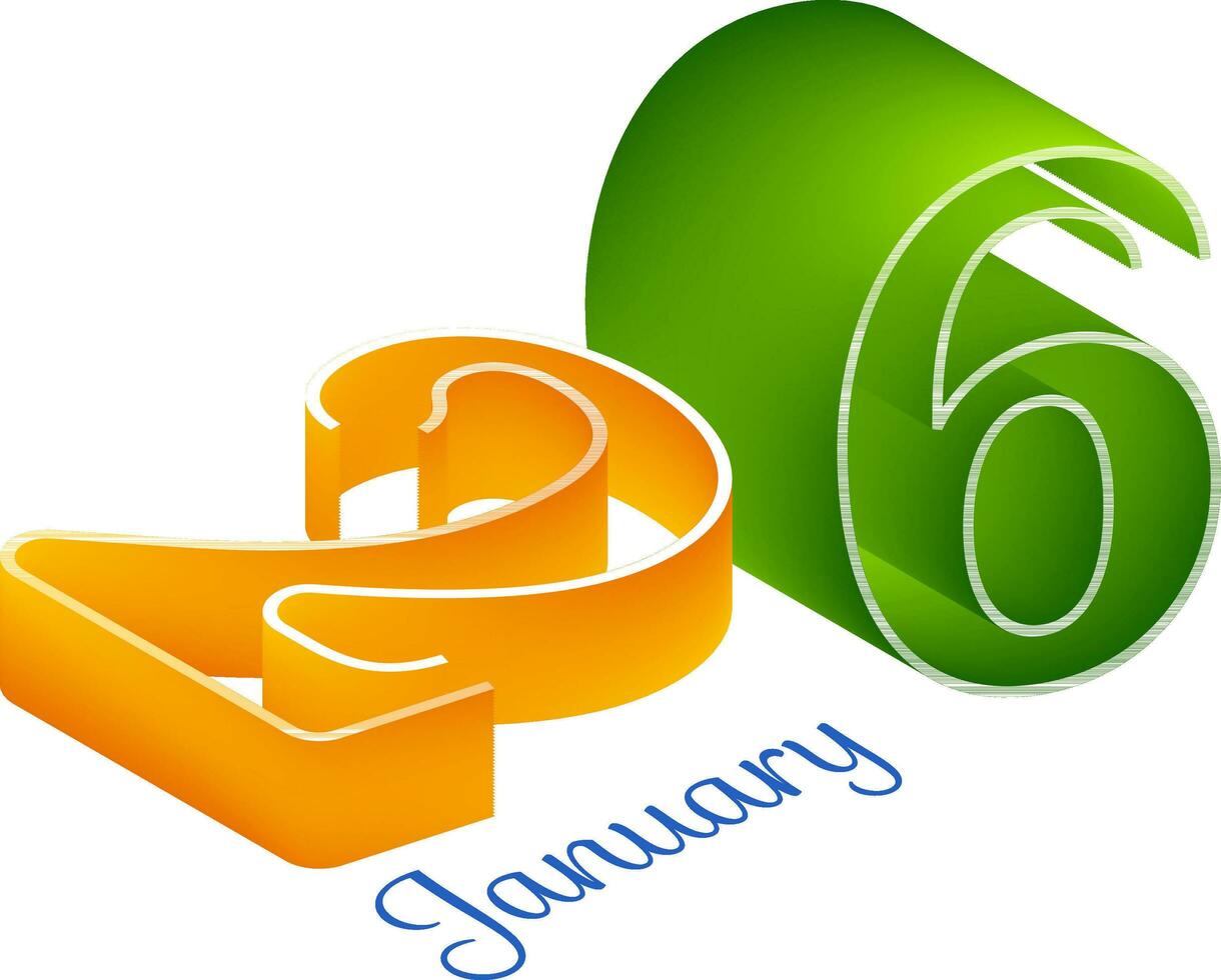 3D Linear 26 Number Of January On White Background. vector