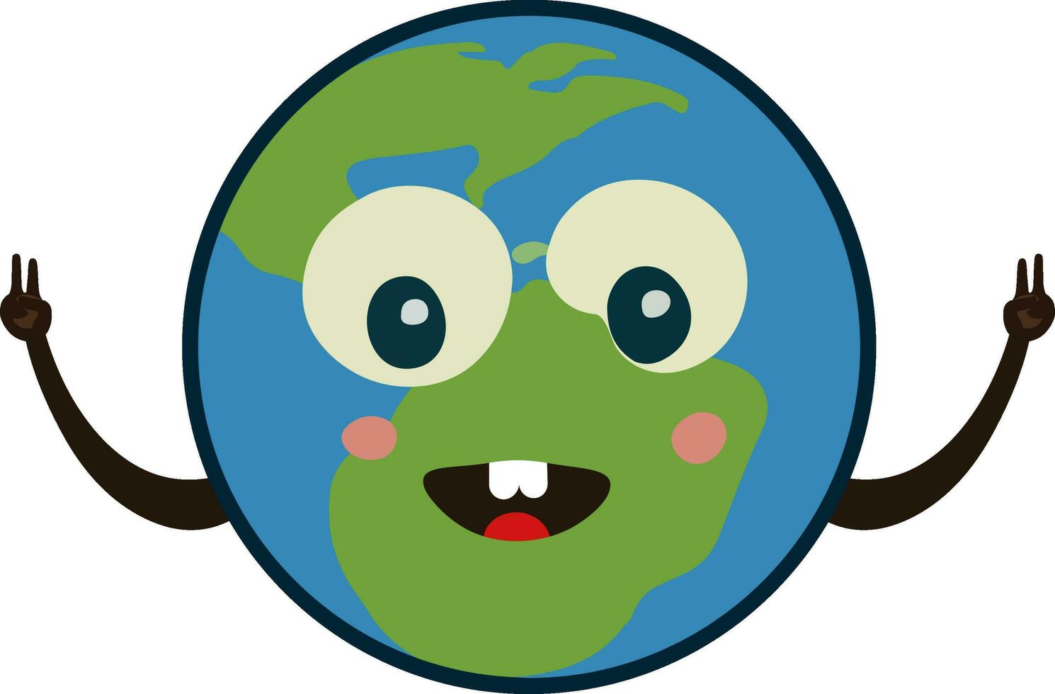 Cute Earth Planet Character Showing Peace Sign Icon. vector