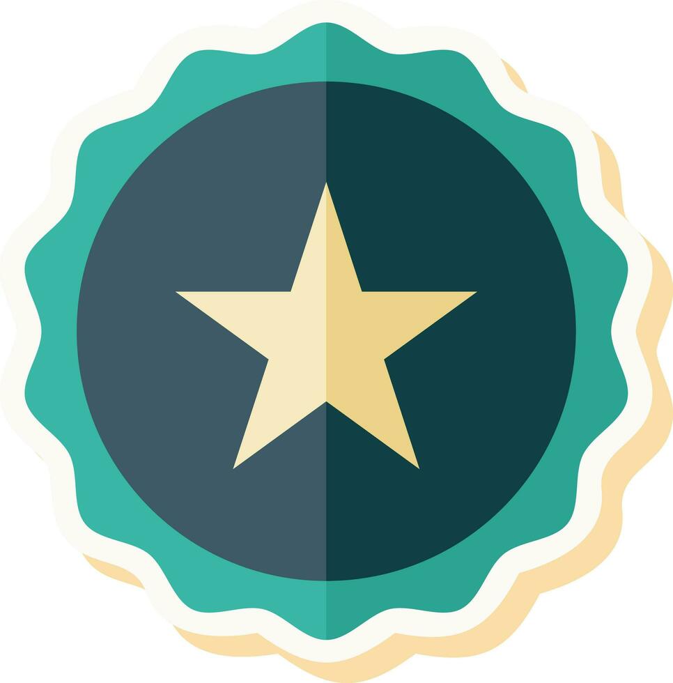 Round Star Badge Icon In Teal And Pastel Yellow Color. vector
