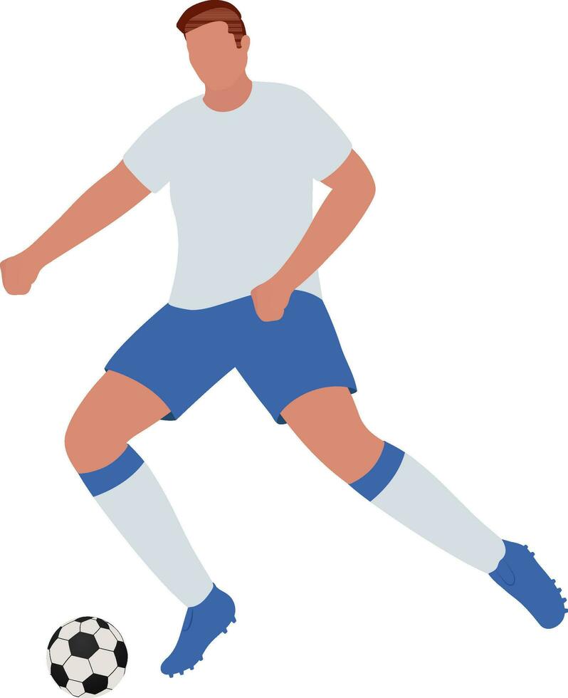 plano fútbol pelota con sin rostro hombre en pateando pose. vector