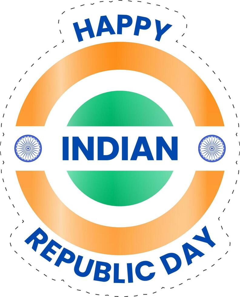 Indian, Happy Republic Day With Circular Flag In Tricolor Sticker Style. vector