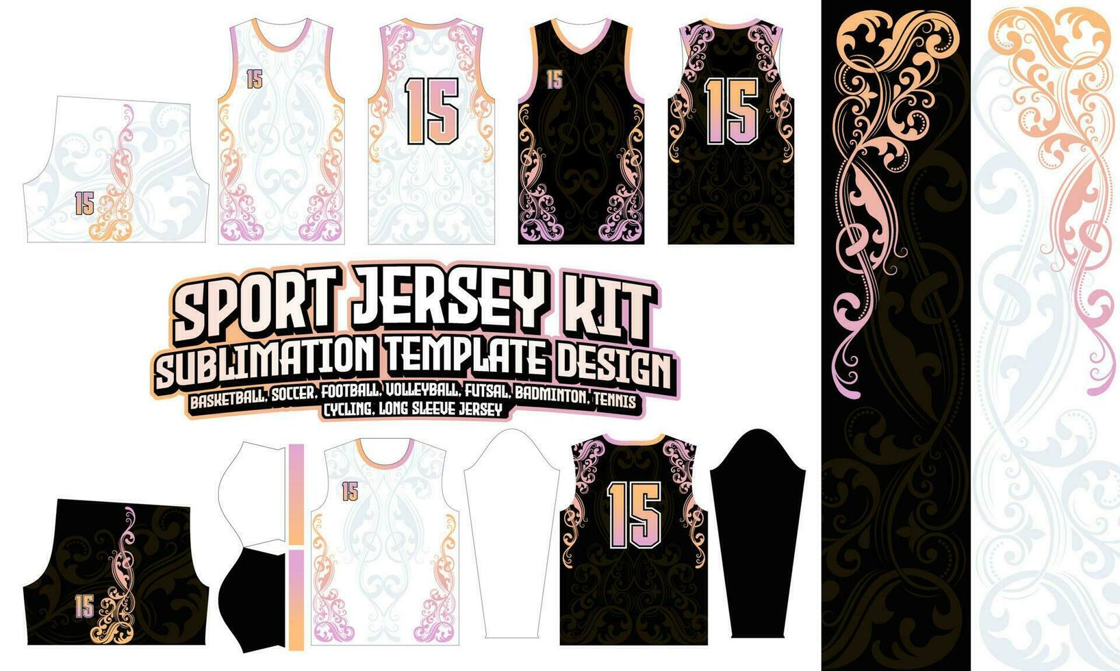 floral degradado jersey diseño vestir sublimación diseño fútbol fútbol americano baloncesto vóleibol bádminton futsal vector