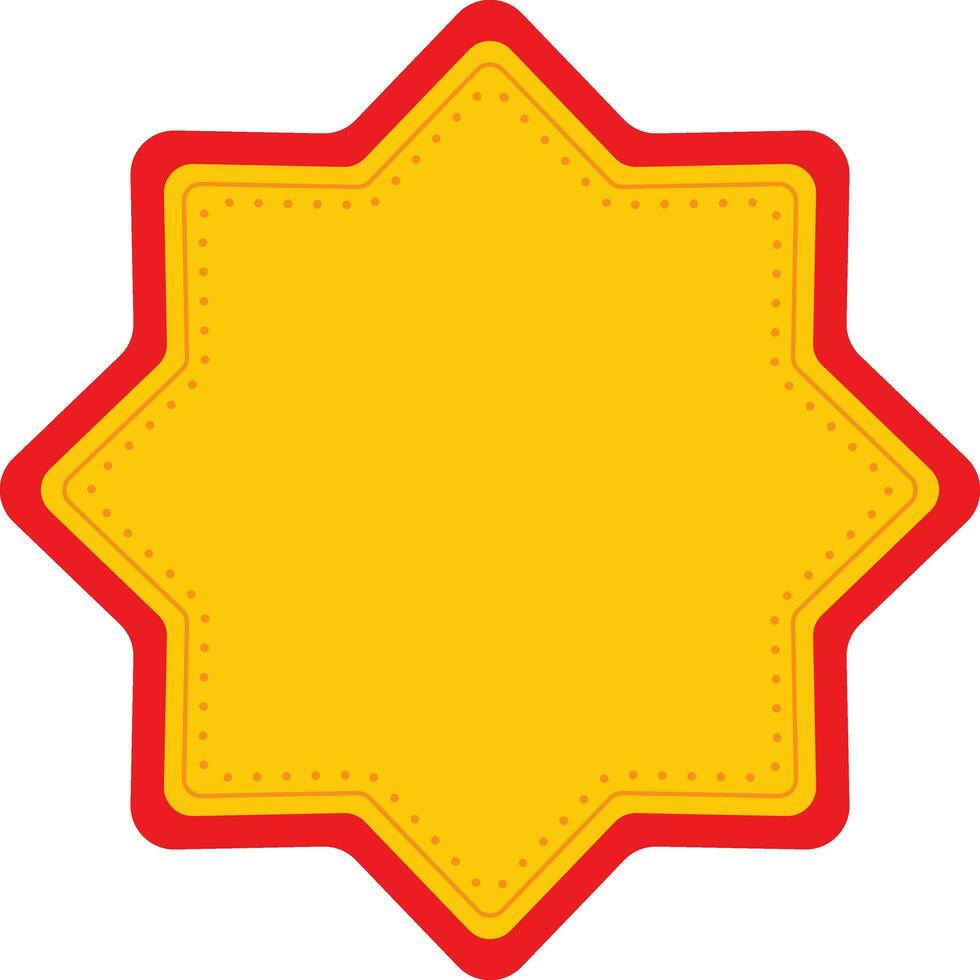 Blank Star Label Or Frame Element In Chrome Yellow And Red Color. vector