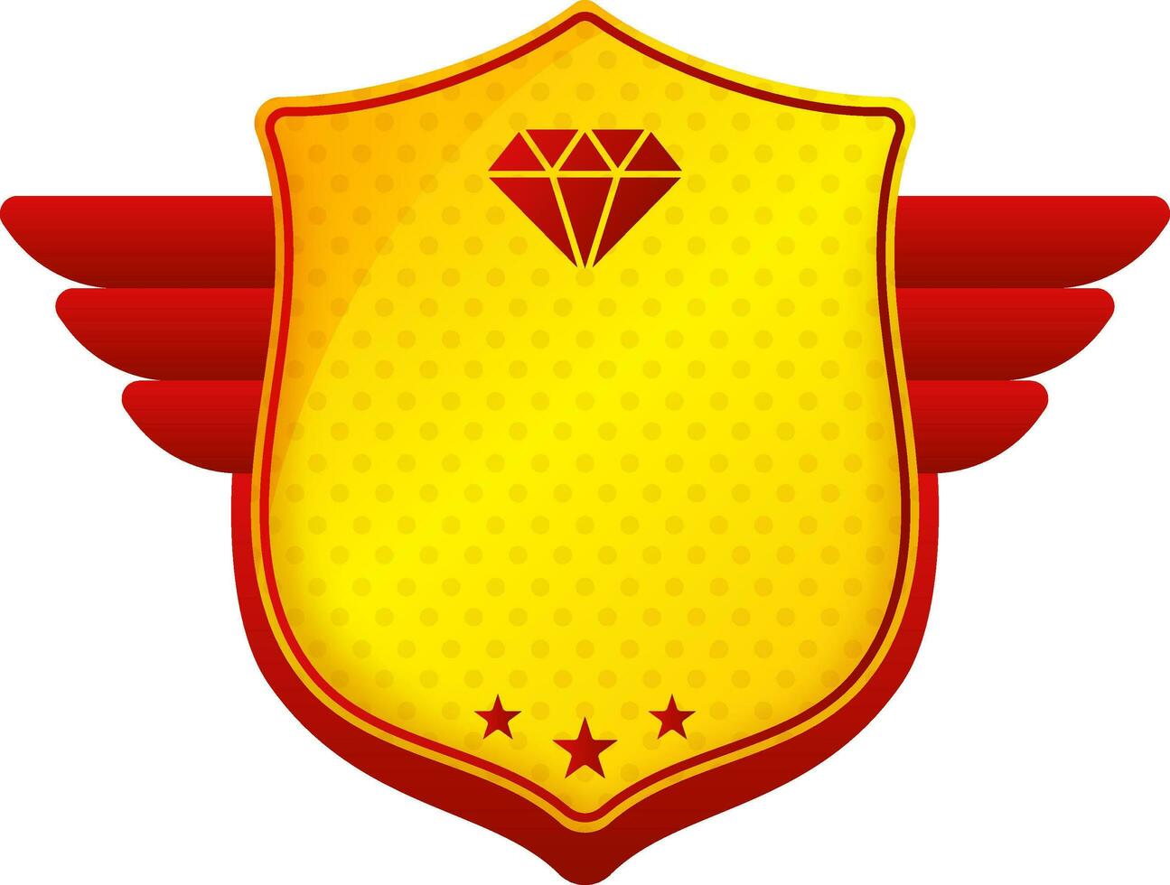 Diamond Shield Badge With Wings In Yellow And Red Color. vector