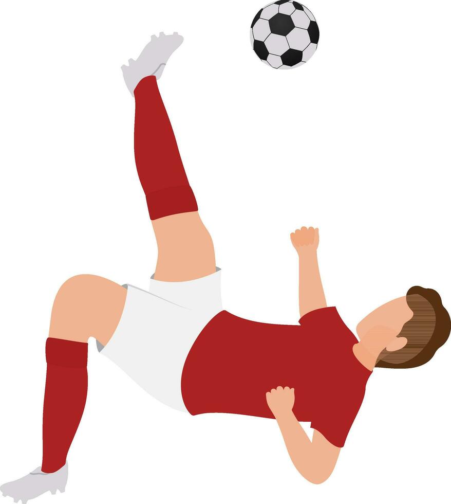 Flat Illustration Of Faceless Young Man Player Kicking Football In Falling Pose. vector