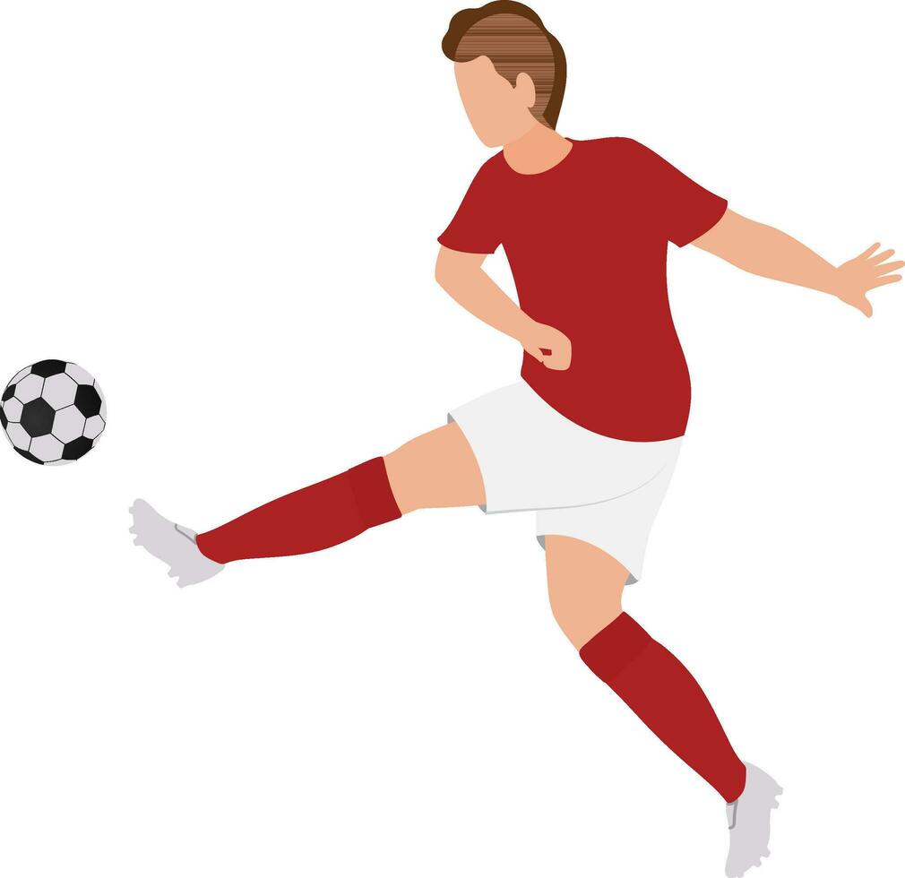 Flat Vector Of Faceless Young Man Player Kicking Soccer In Jumping Pose.