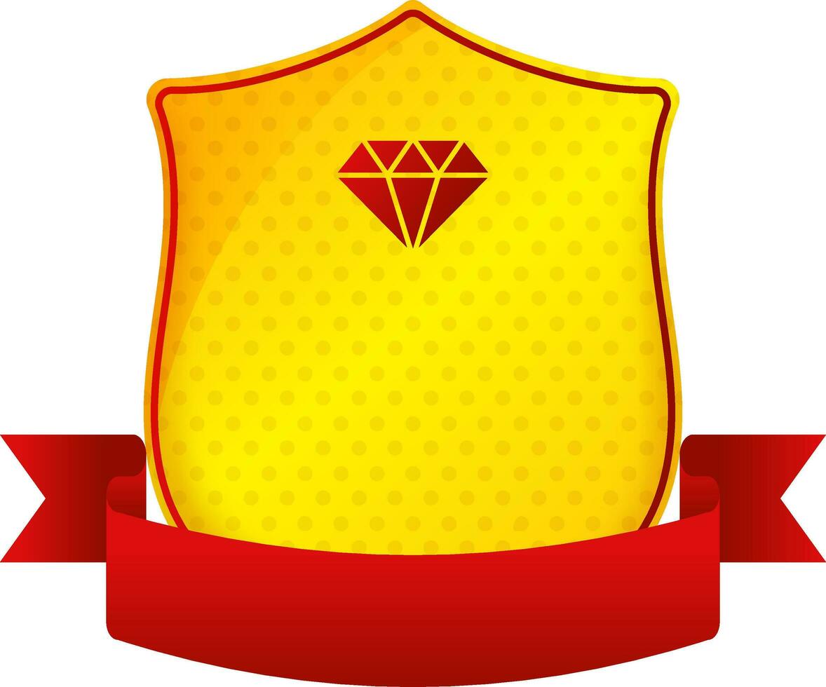 Diamond Shield Badge With Blank Ribbon In Yellow And Red Color. vector