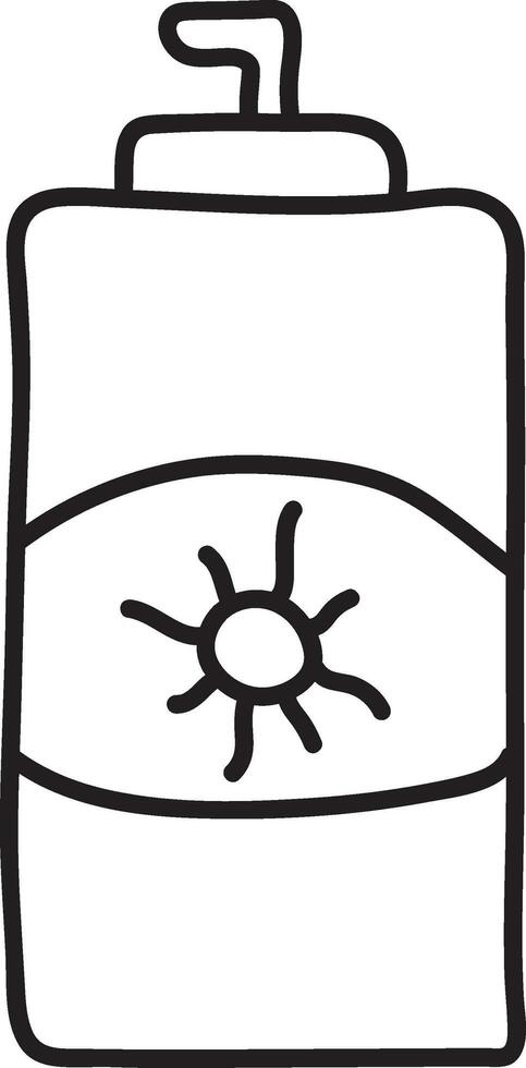 Sunscreen Pump Bottle Icon In Black Line Art. vector