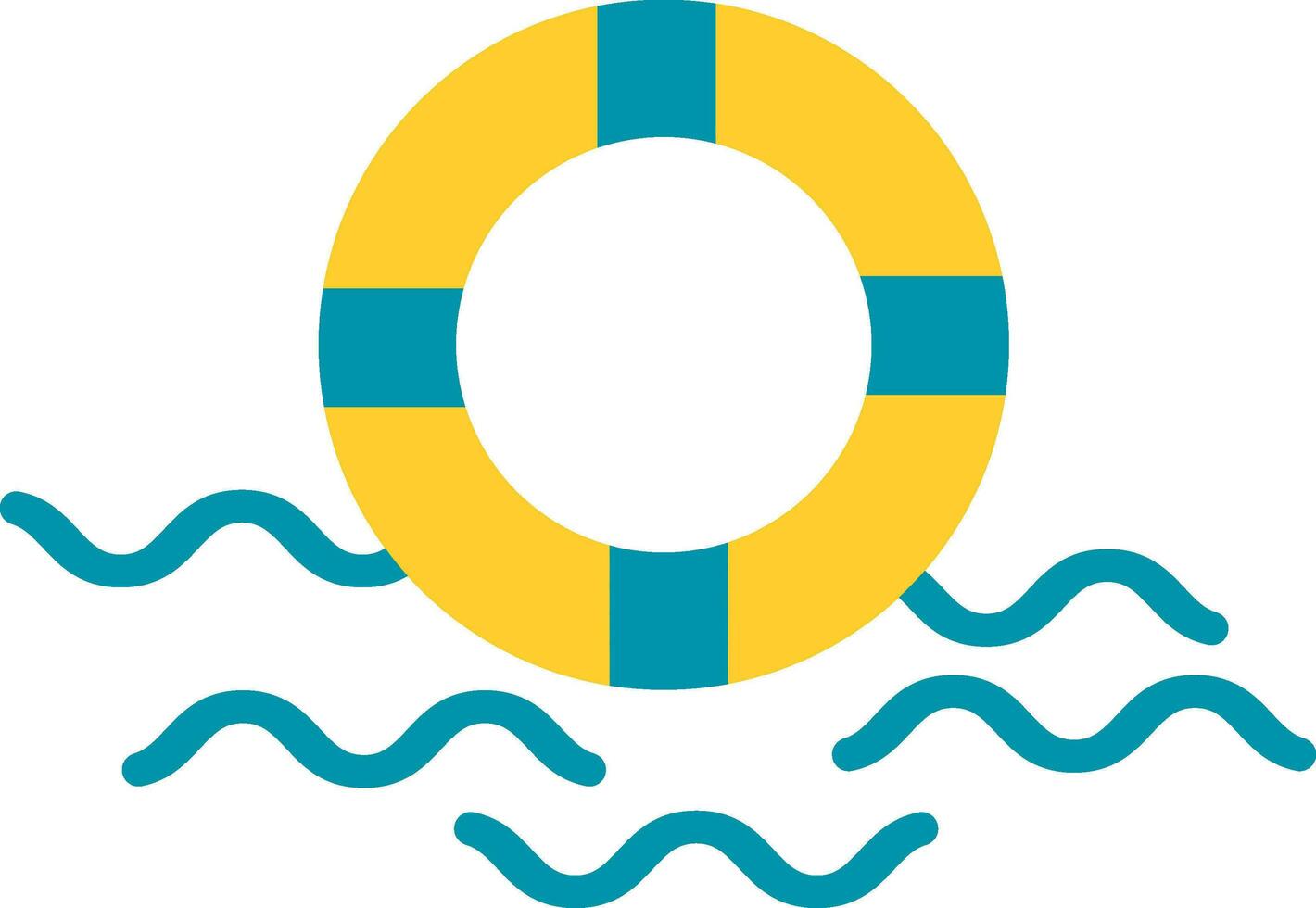 Yellow And Teal Swimming Ring Floating Water Flat Icon. vector