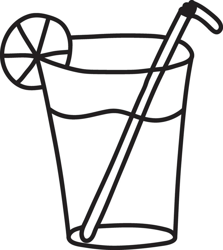 Black Outline Of Drink Glass Decorate With Fruit Slice Wit Straw Icon vector