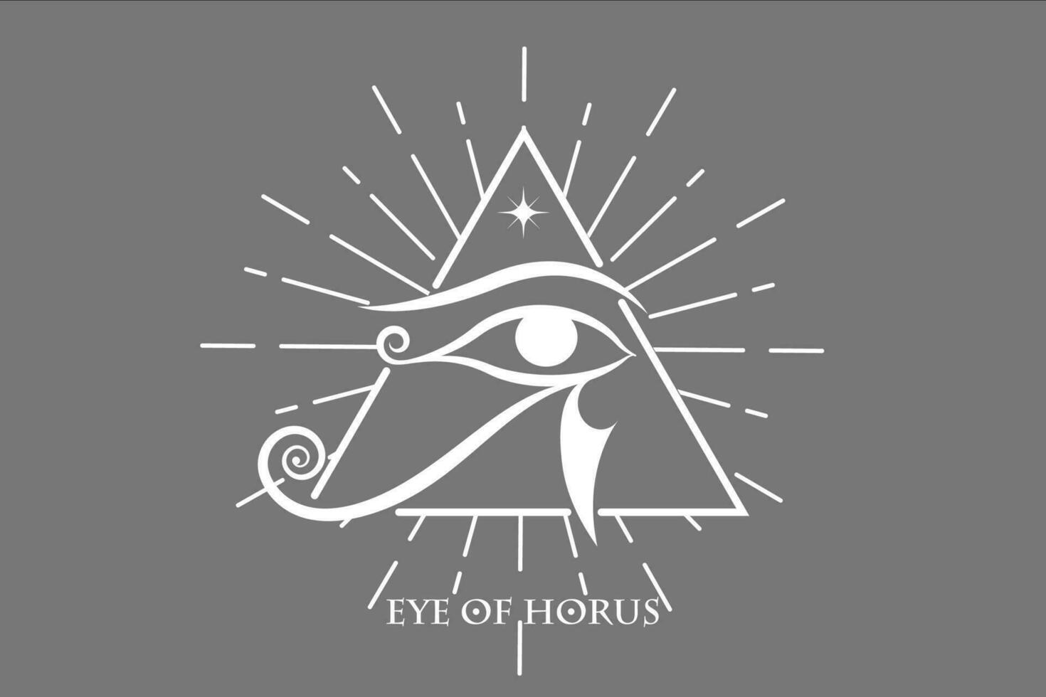 Eye Of Horus Logo design. The ancient Egyptian Moon sign. Mighty Pharaohs amulet, white vector tattoo isolated on black background