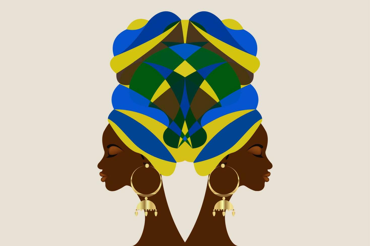 portrait beautiful Afro woman. Shenbolen Ankara Headwrap Women African Traditional Headtie Scarf Turban. Kente head wraps African tribal batik fabric design. Vector women diversity concept background