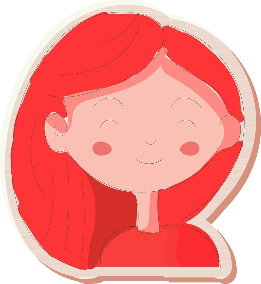 Illustration of Cartoon Young Girl Character Icon In Sticker Style. vector