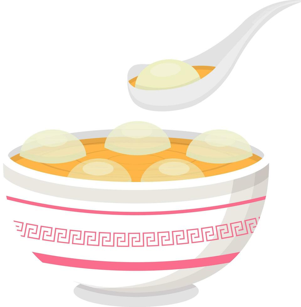 Illustration of Tangyuan Bowl With Spoon Icon In Flat Style. vector