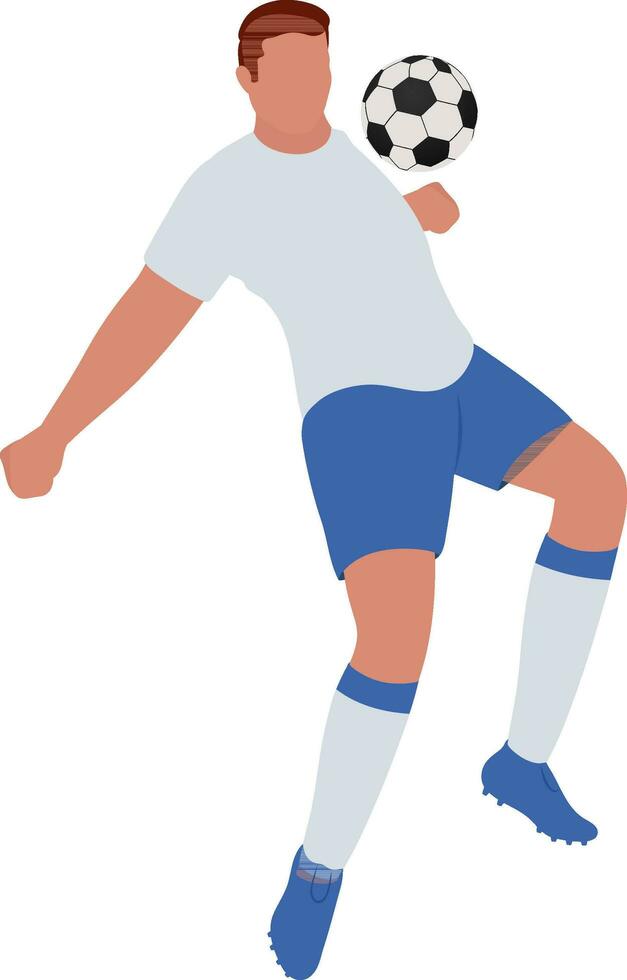 Faceless Young Man Playing Soccer Ball From Chest In Flat Style. vector