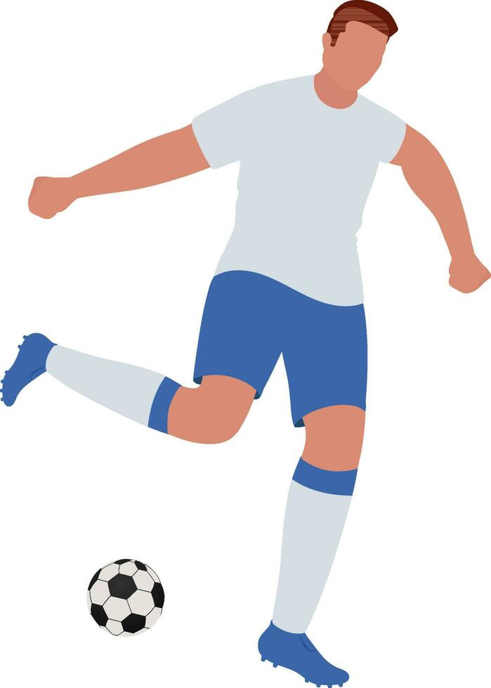 plano vector de sin rostro joven hombre pateando fútbol.