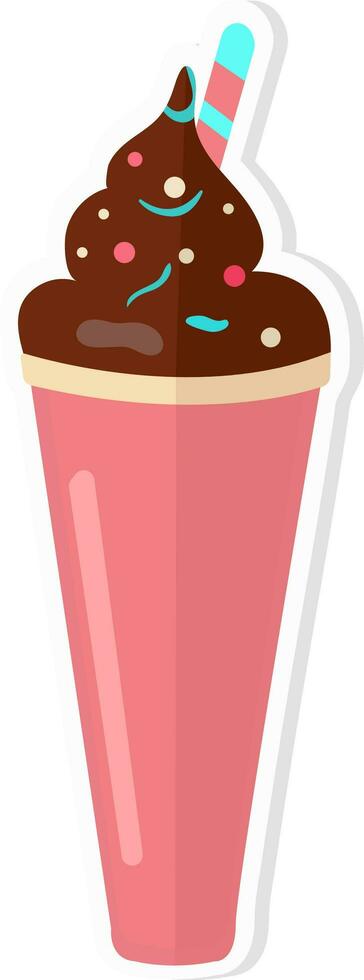 Whipped Ice Cream With Waffle Stick Icon In Sticker Style. vector