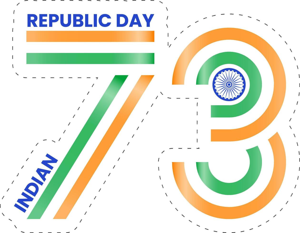 Seventy Three Years of Republic Day, Indian National Flag Tri-colors Icon In Flat Style. vector