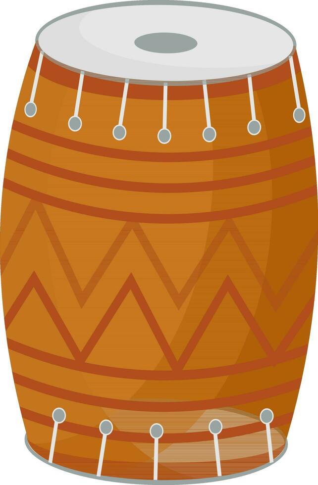 Illustration Of Dhol Drum Instrument Element In Brown And Gray Color. vector