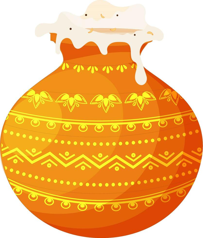 Mud Pot Overflowing From Traditional Dish Rice On White Background. vector
