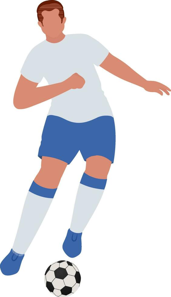 Flat Vector Of Faceless Footballer Man With Soccer Ball In Action Pose.