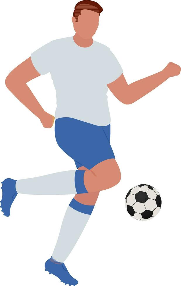 Faceless Footballer Man Kicking Soccer Ball In Flat Style. vector