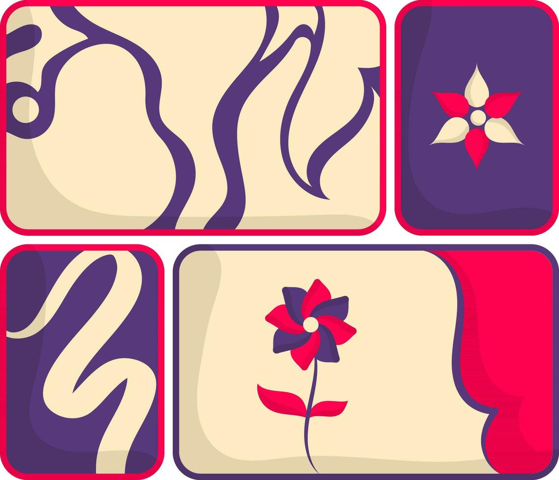 Various Abstract Wavy With Flower Design Collection In Sticker Style. vector