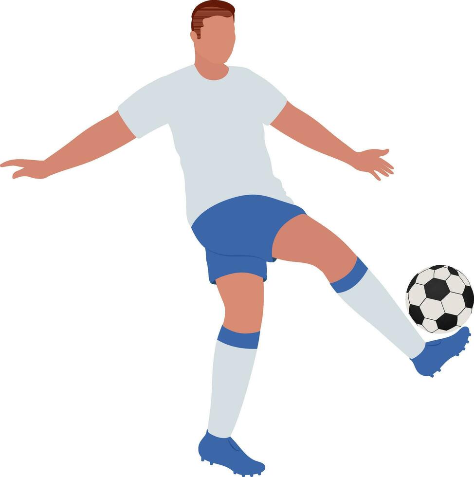 Faceless Football Player Kick Soccer In Flat Style. vector
