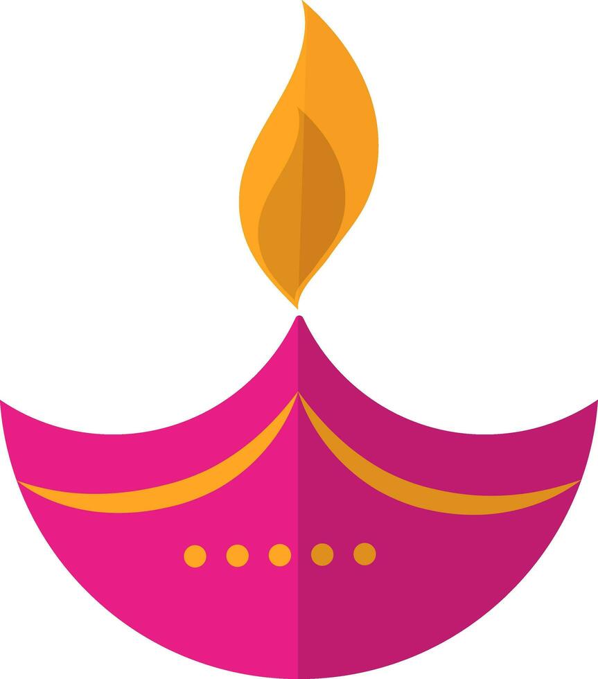 Isolated Burning Diya Oil Lamp Pink And Yellow Icon. vector