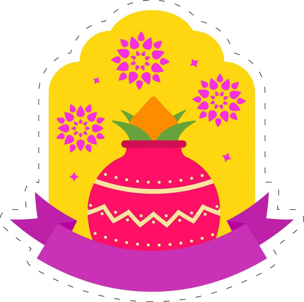 Happy Diwali Celebration Concept With Worship Pot Kalash, Mandala Or Flower On Yellow And White Background. vector