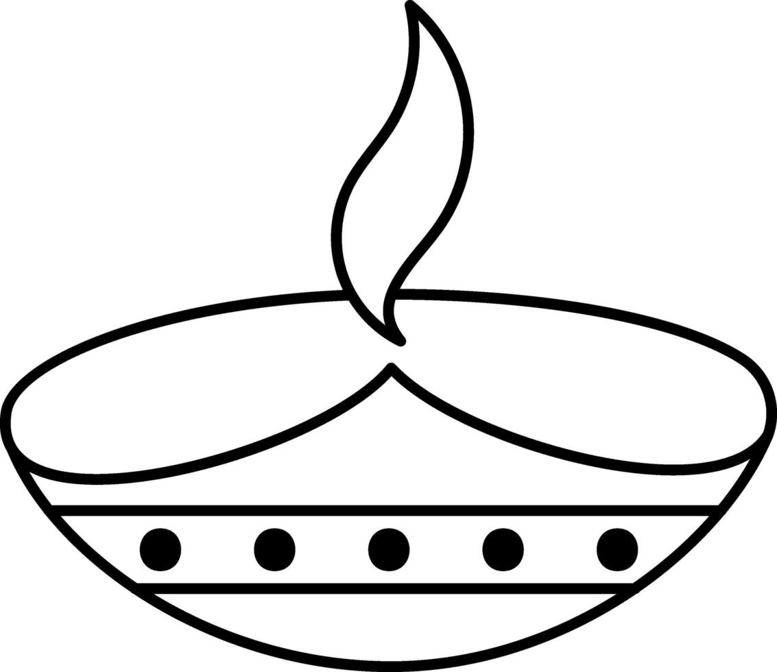 Illustration Of DiyaOil Lamp Icon In Black Outline. vector