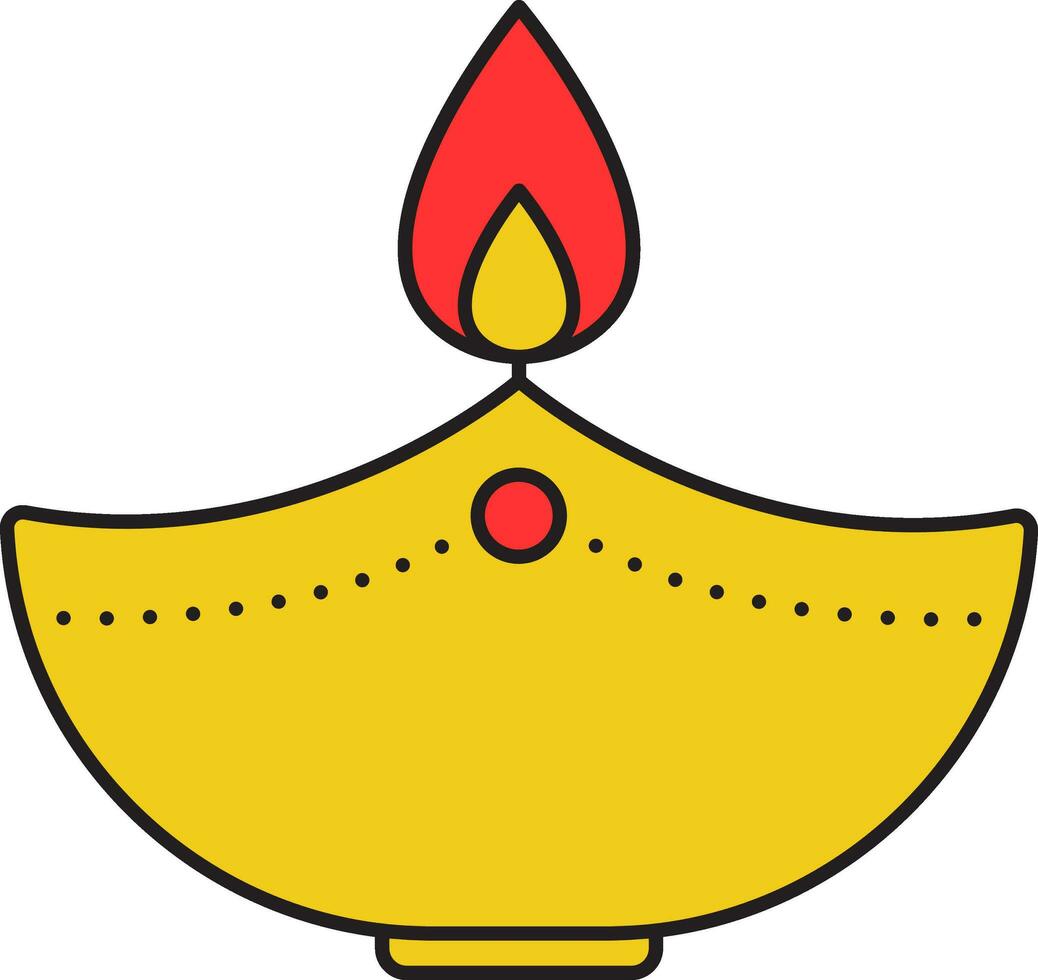 Burning DiyaOil Lamp Flat Icon In Red And Yellow. vector