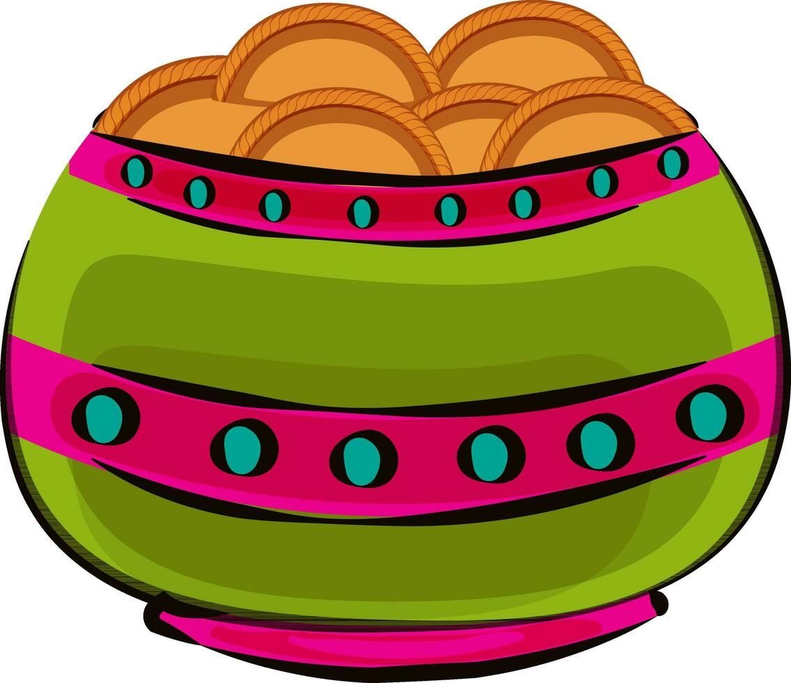 Illustration Of Gujiya Indian Sweets Bowl In Flat Style. vector