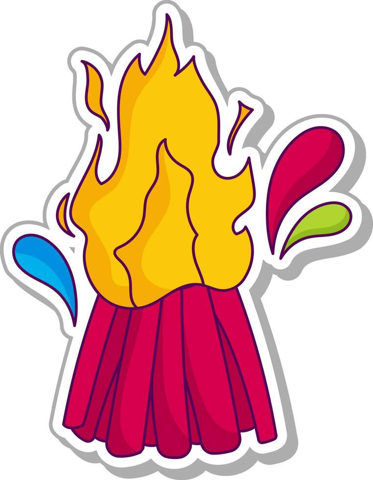 Burning Holika  Bonfire With Splash Color Flat Icon. vector