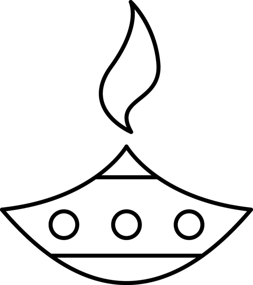 Isolated Burning Oil Lamp Diya Black Stroke Icon. vector