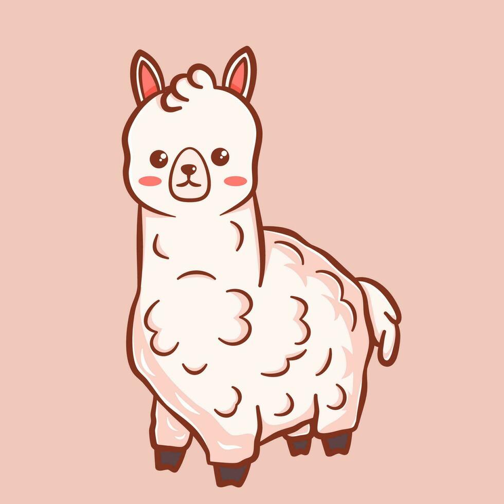 Cute llama cartoon character vector