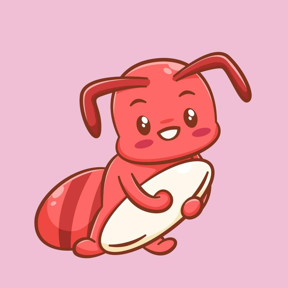 Cute red ant cartoon character vector