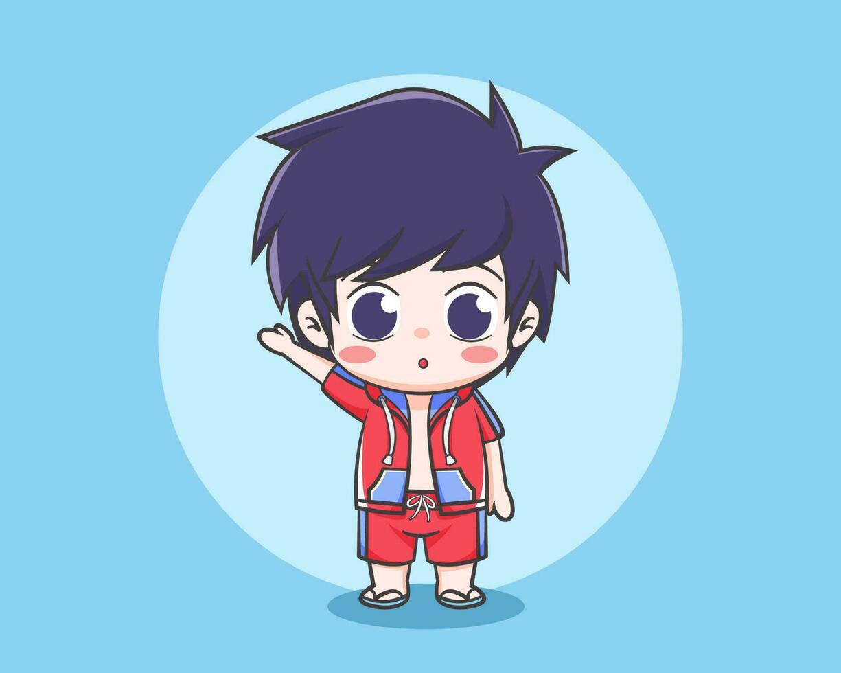 Cute boy in summer time cartoon illustration vector