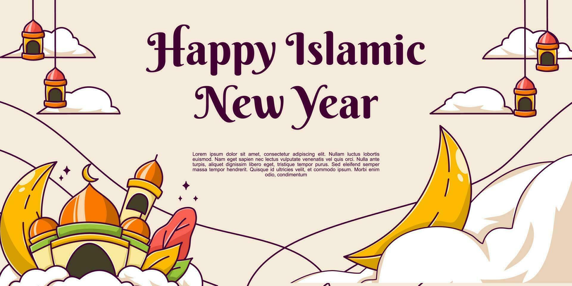 Islamic new year greeting with cartoon design vector