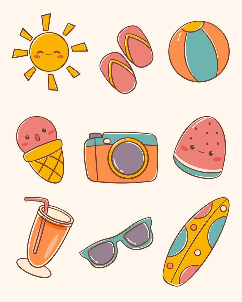 Set of cute stickers for summer vector