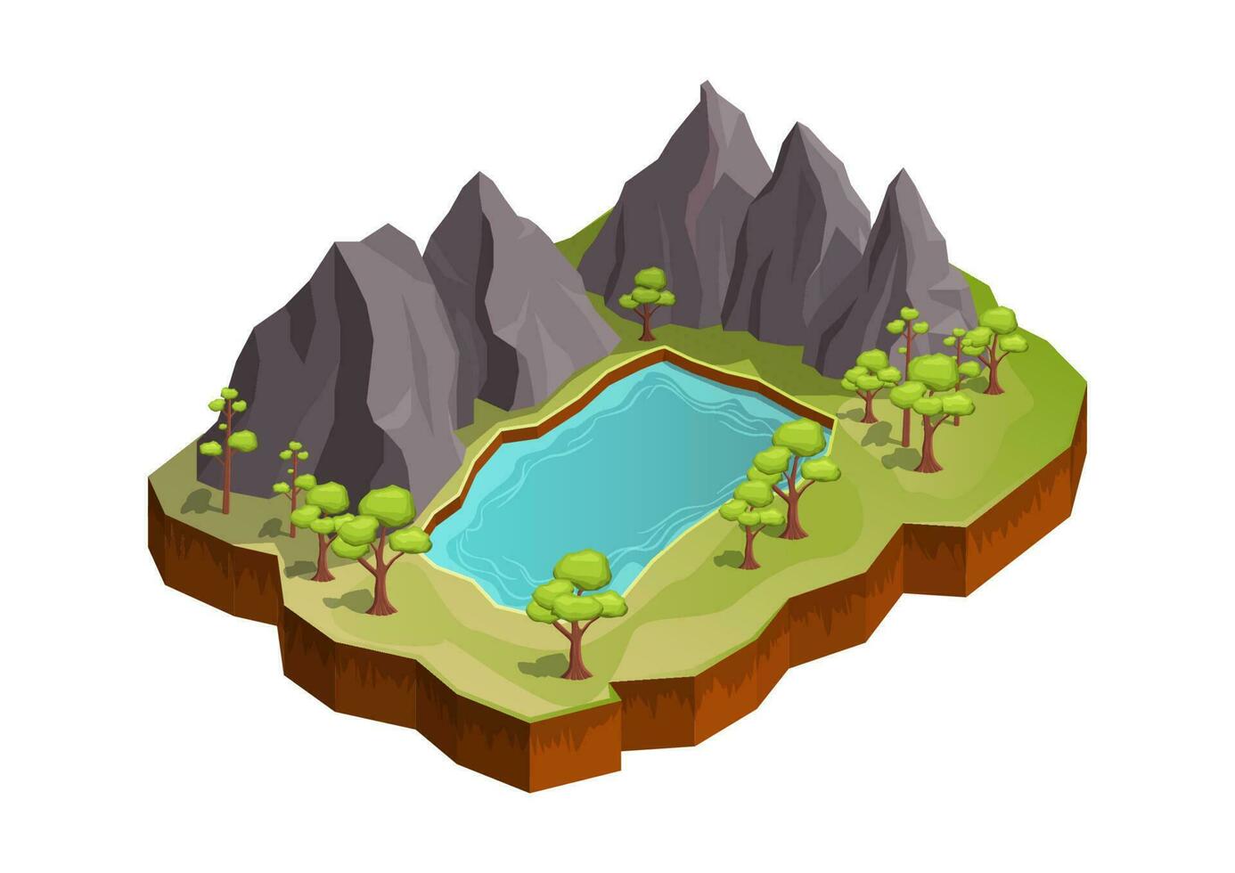 montaña con lago y arboles vector