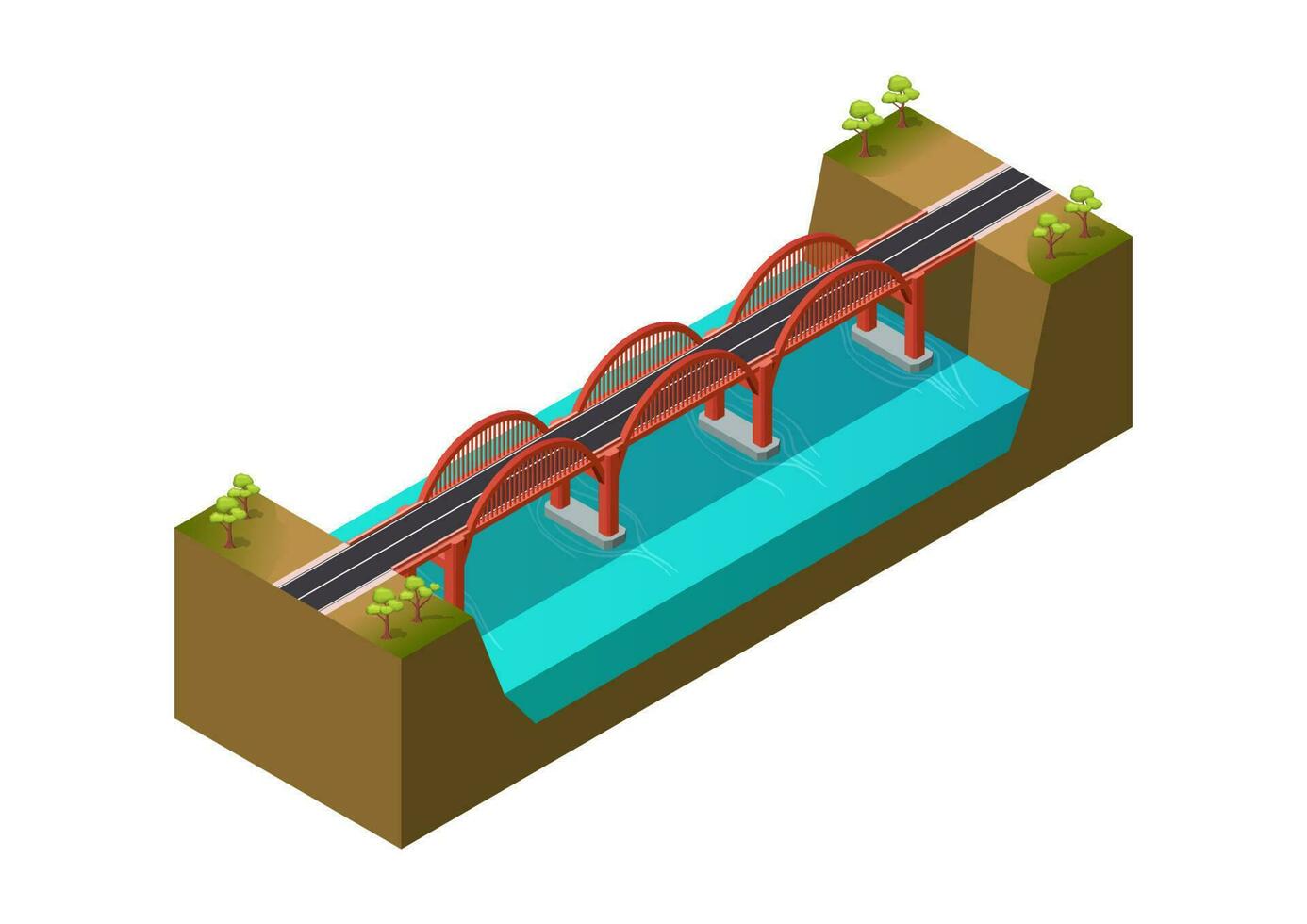 isométrica rojo puente vector