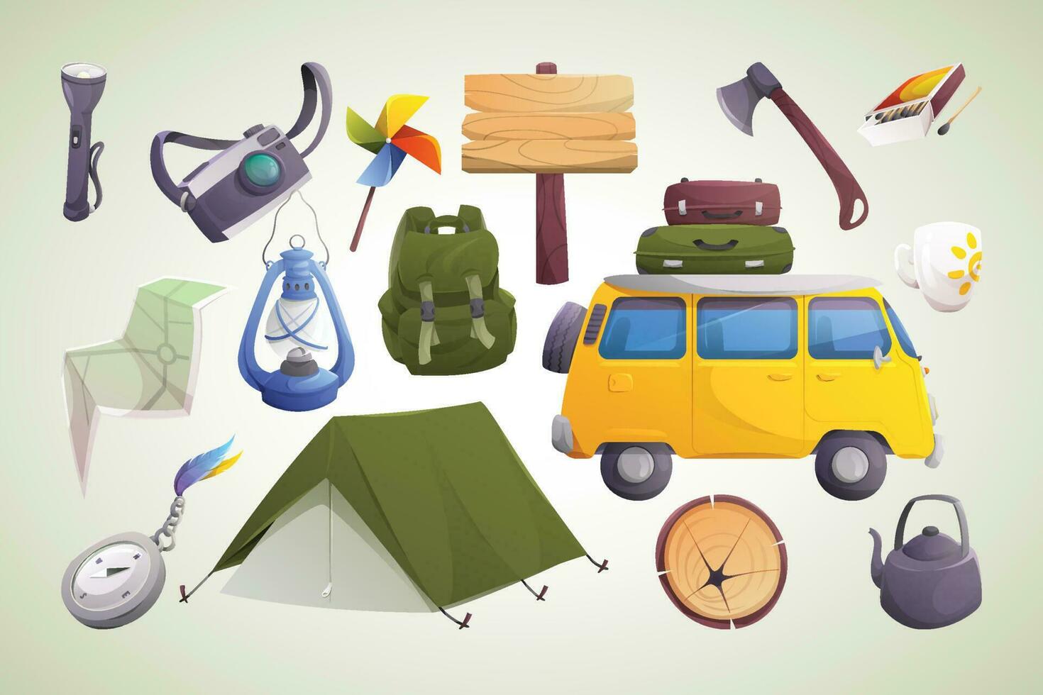 A collection of camping items vector